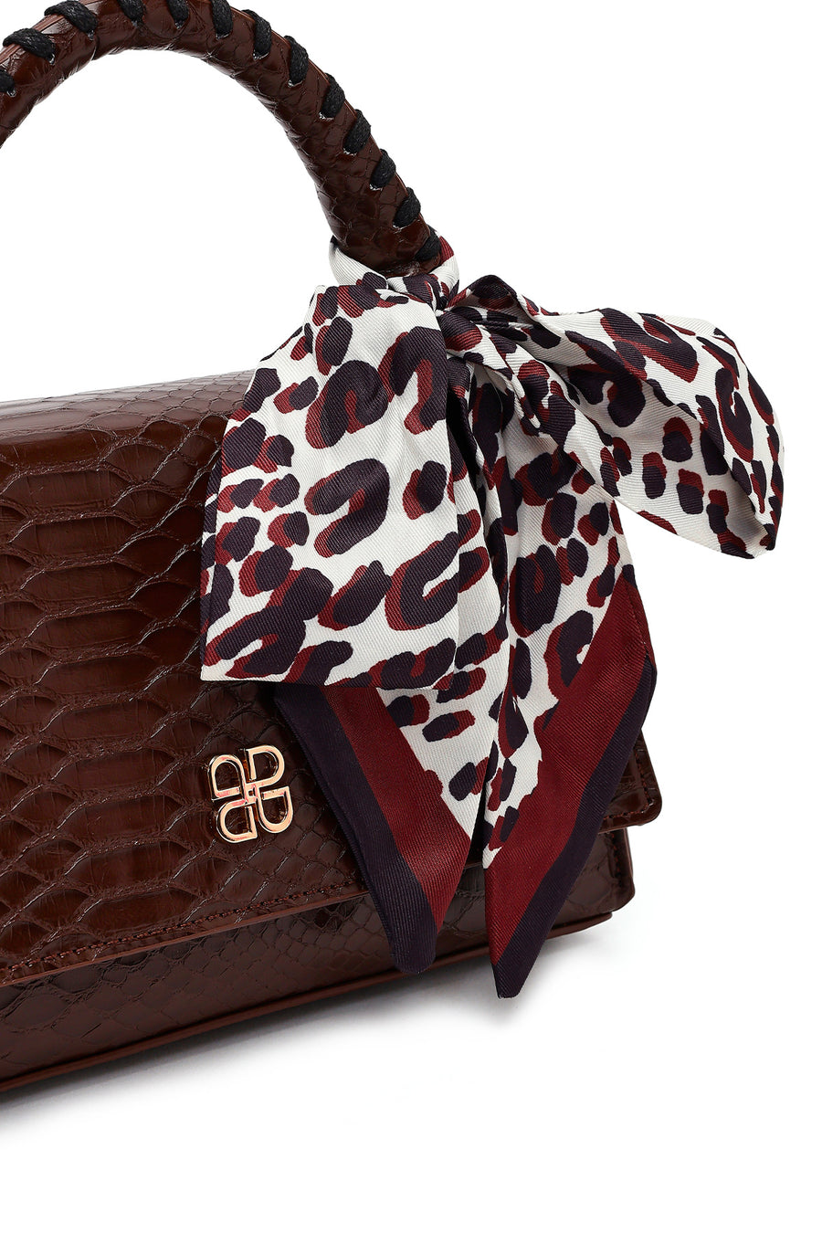 Women's Brown Long Strap Classic Shoulder Bag with Crocodile Pattern