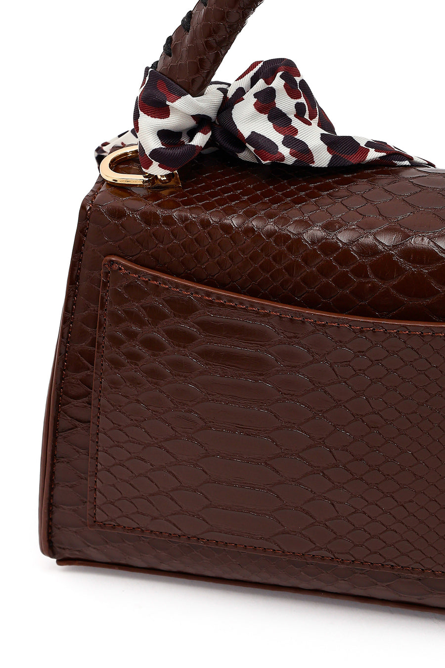 Women's Brown Long Strap Classic Shoulder Bag with Crocodile Pattern