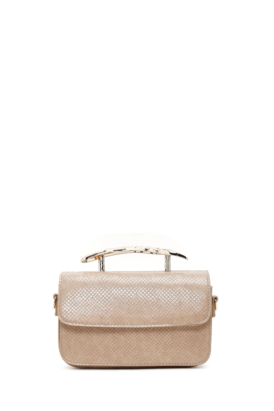 Women's Beige Long Strap Patterned Mini Shoulder Bag