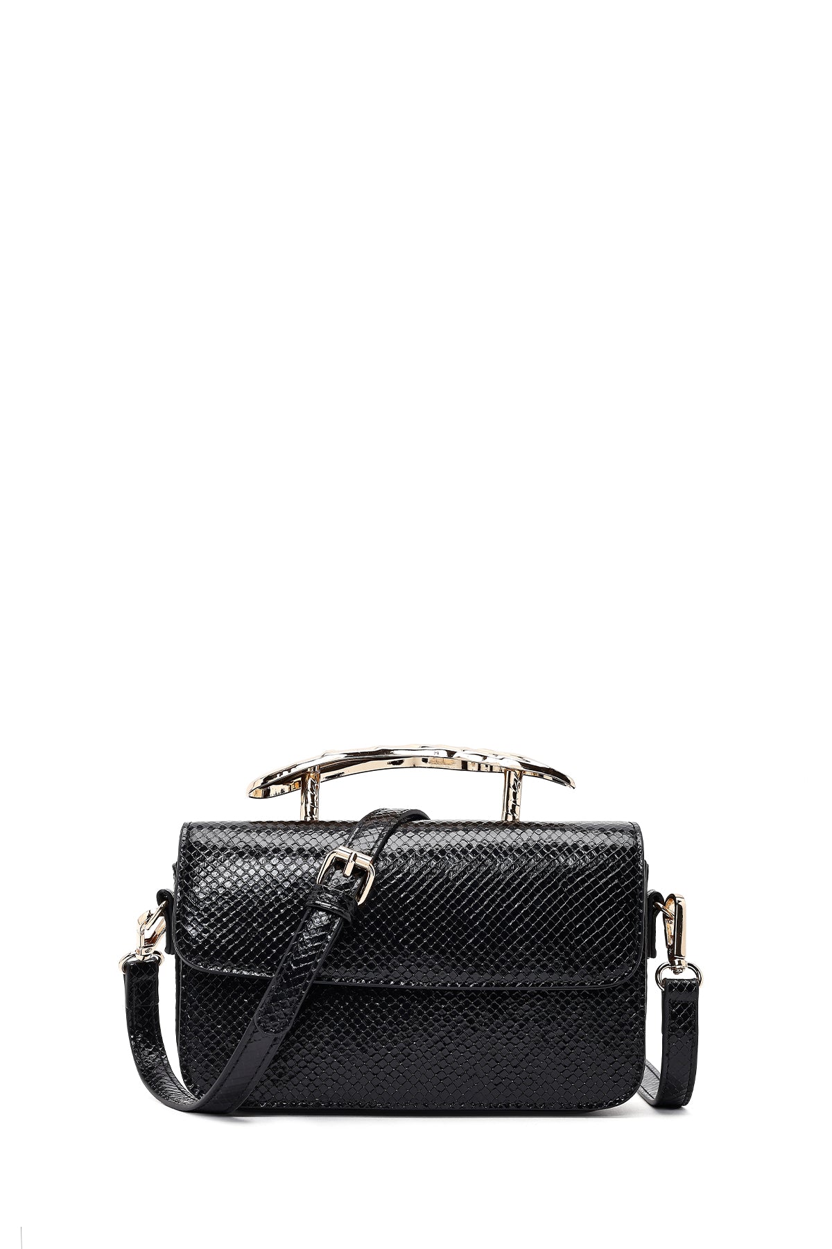 Kadın Siyah Uzun Askılı Desenli Mini Kol Çantası 25ABD250840 | Derimod