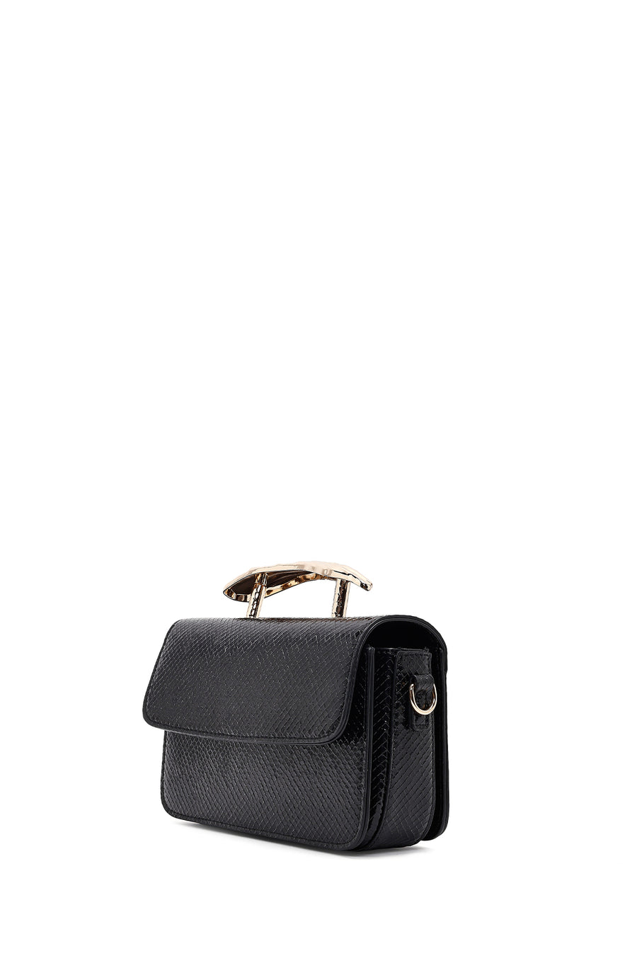 Women's Black Long Strap Patterned Mini Shoulder Bag