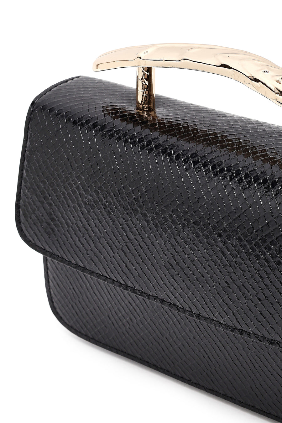 Women's Black Long Strap Patterned Mini Shoulder Bag