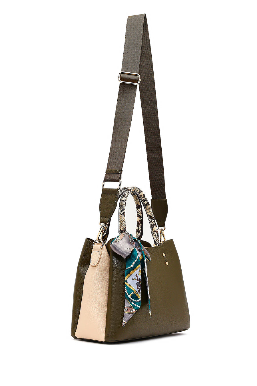Women's Green Long Strapped Accessorized Shoulder Bag