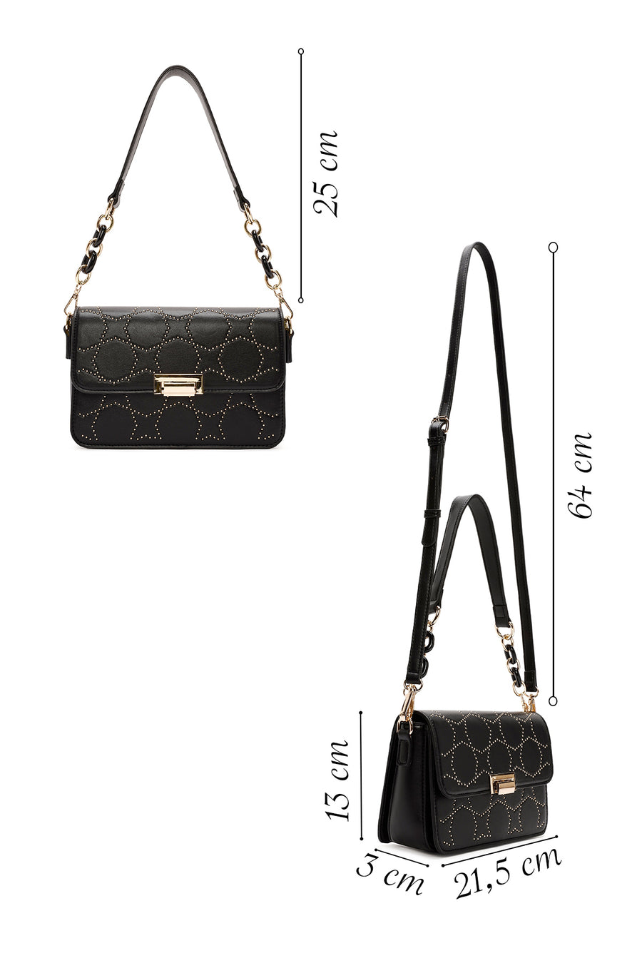 Women's Black Long Strapped Bejeweled Shoulder Bag