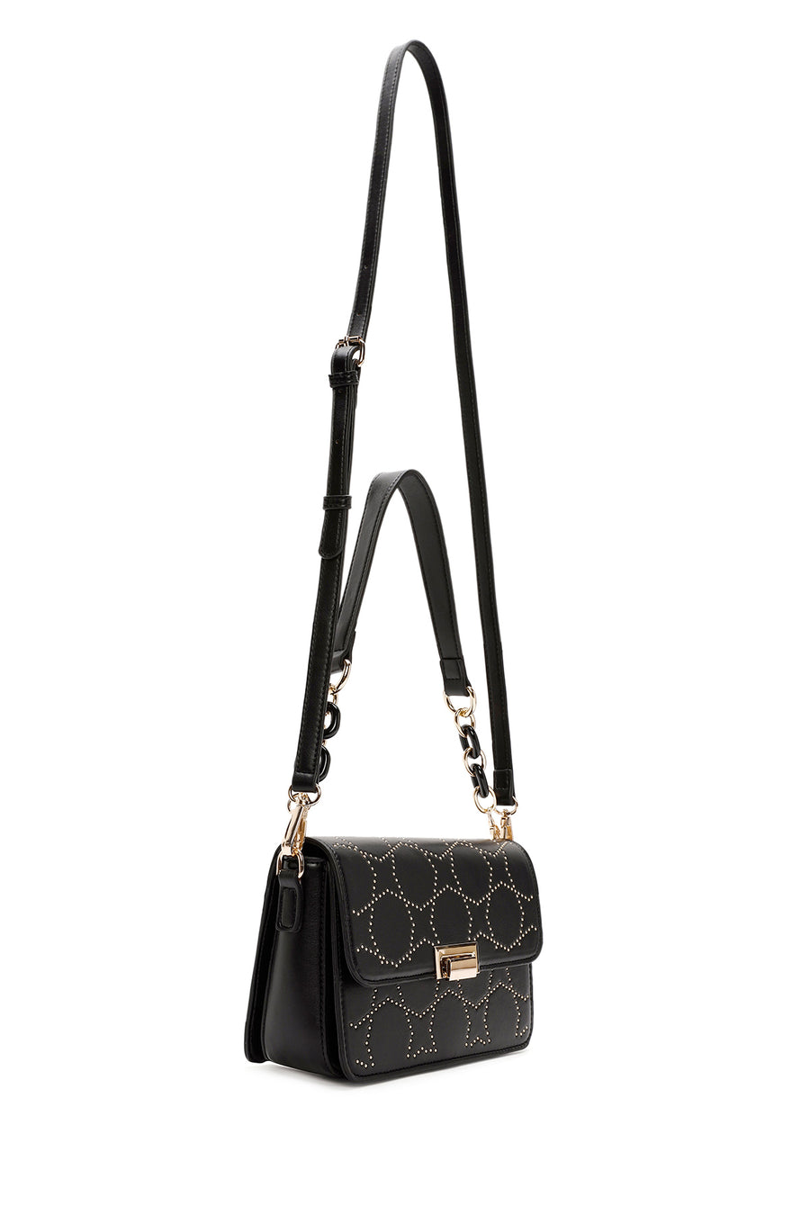 Women's Black Long Strapped Bejeweled Shoulder Bag