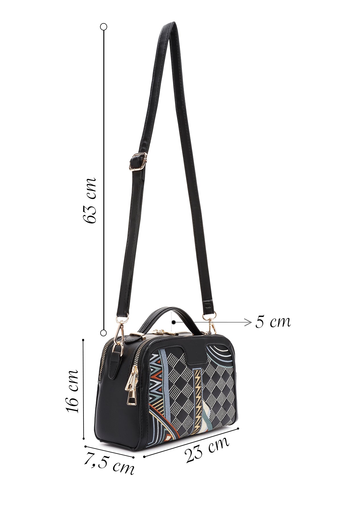 Kadın Siyah Uzun Askılı Baskılı Omuz Çantası