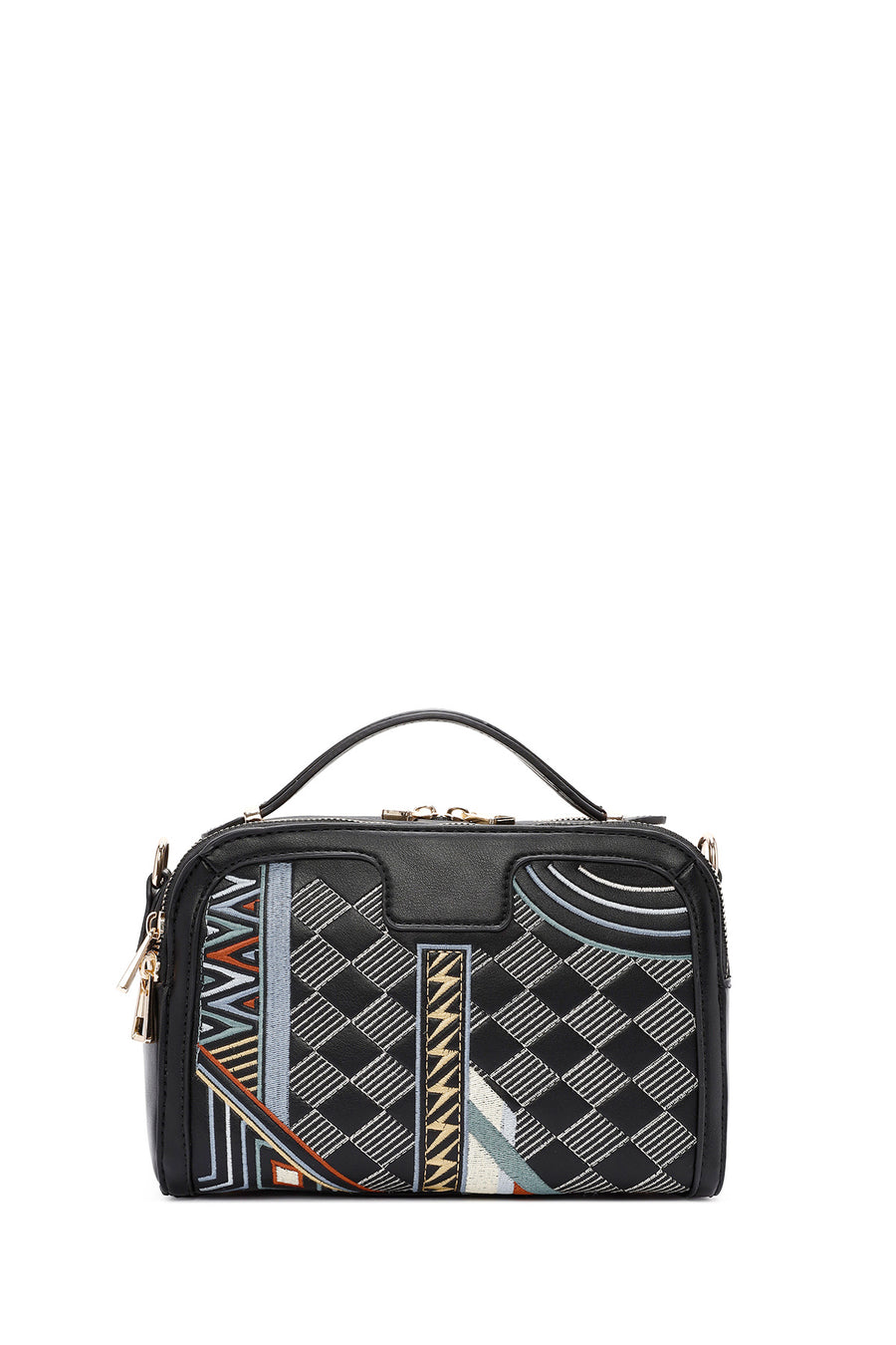 Women's Black Long Strapped Printed Shoulder Bag