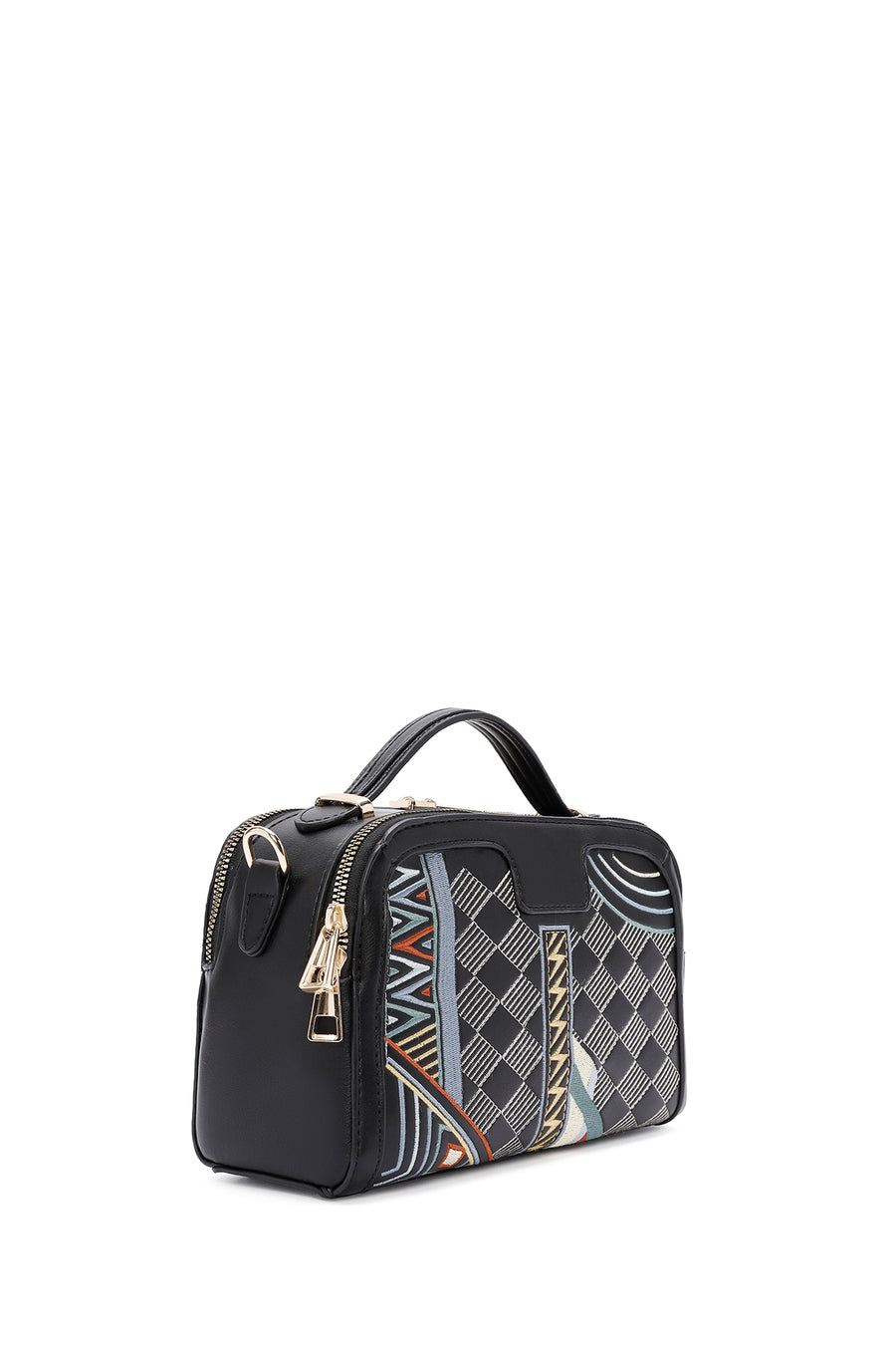 Women's Black Long Strapped Printed Shoulder Bag