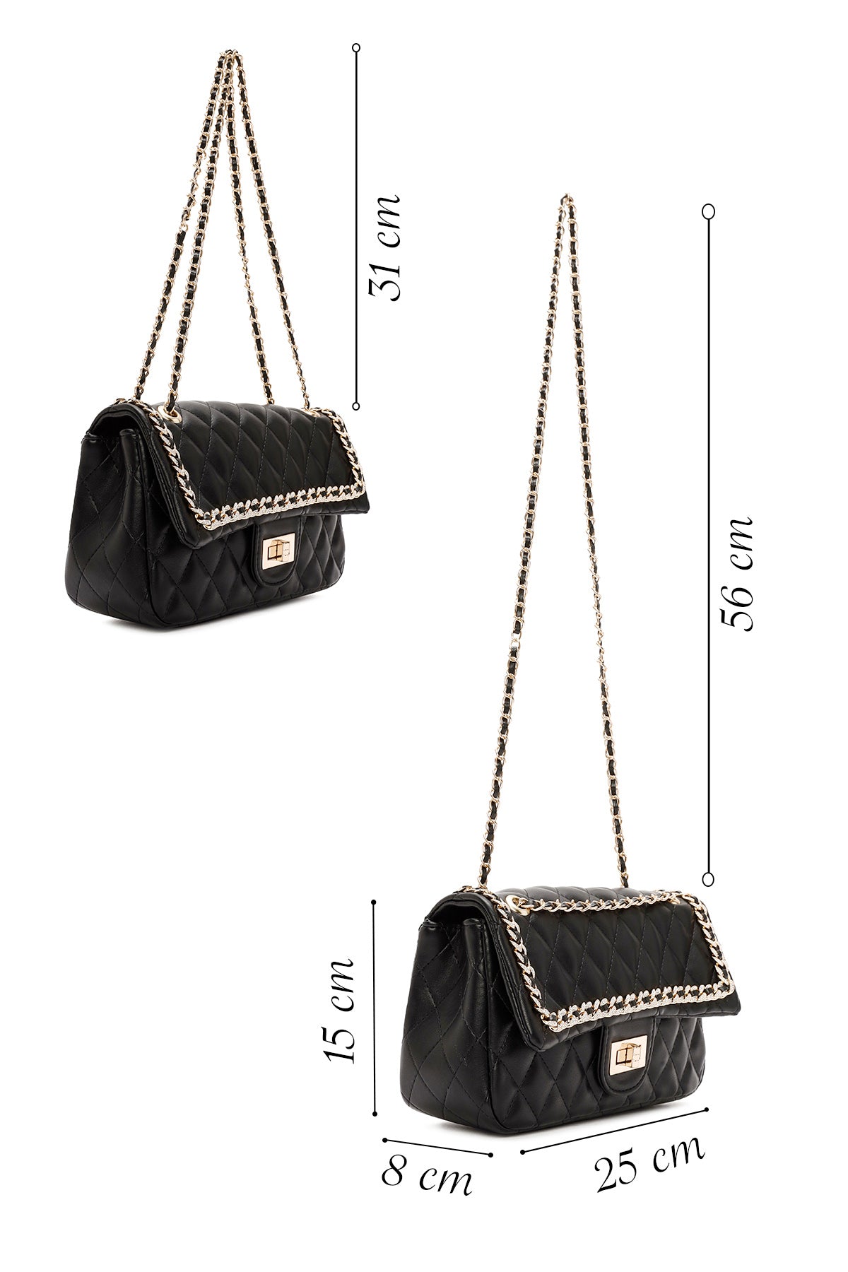 Kadın Siyah Uzun Askılı Kapitone Omuz Çantası