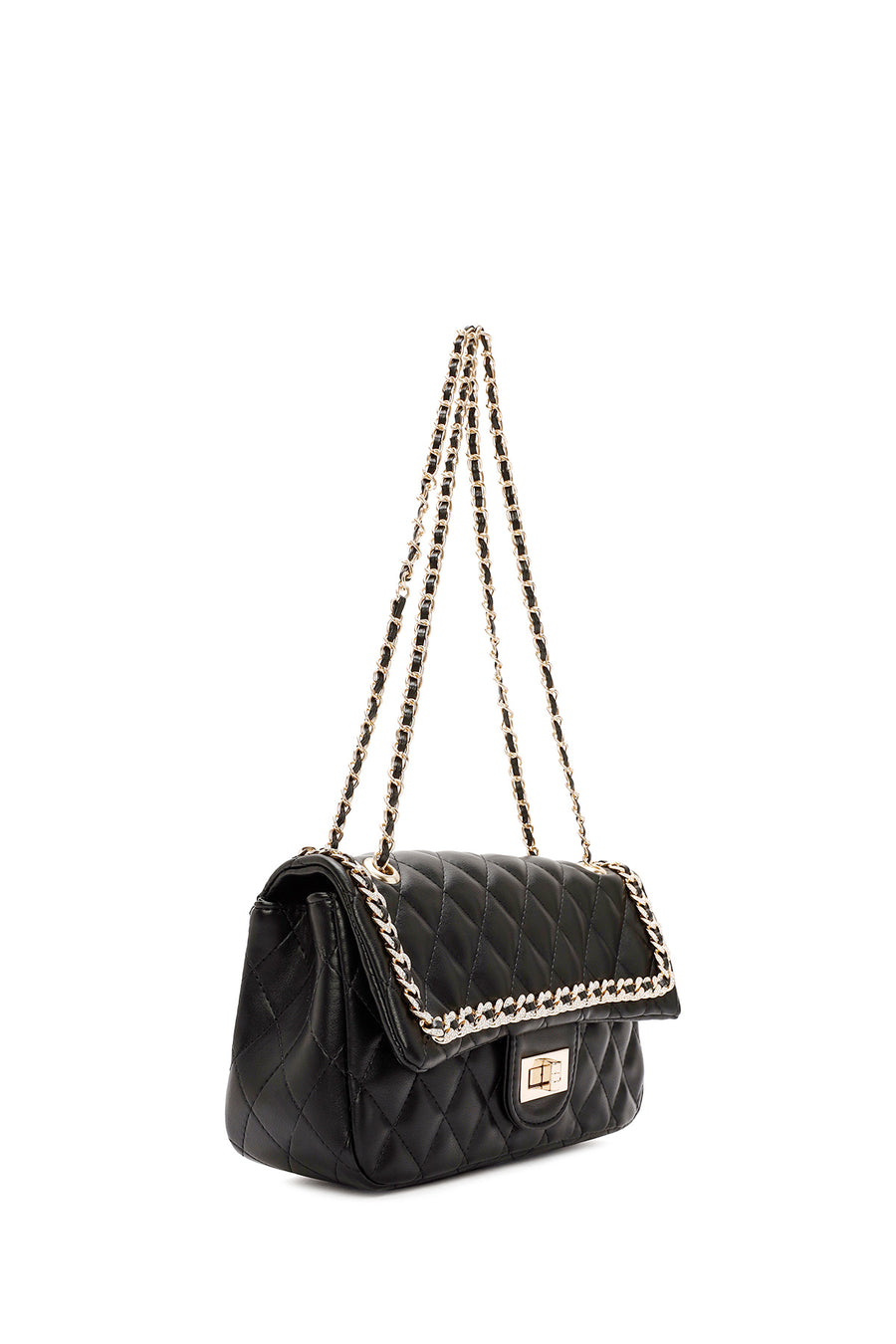 Women's Black Long Strapped Quilted Shoulder Bag