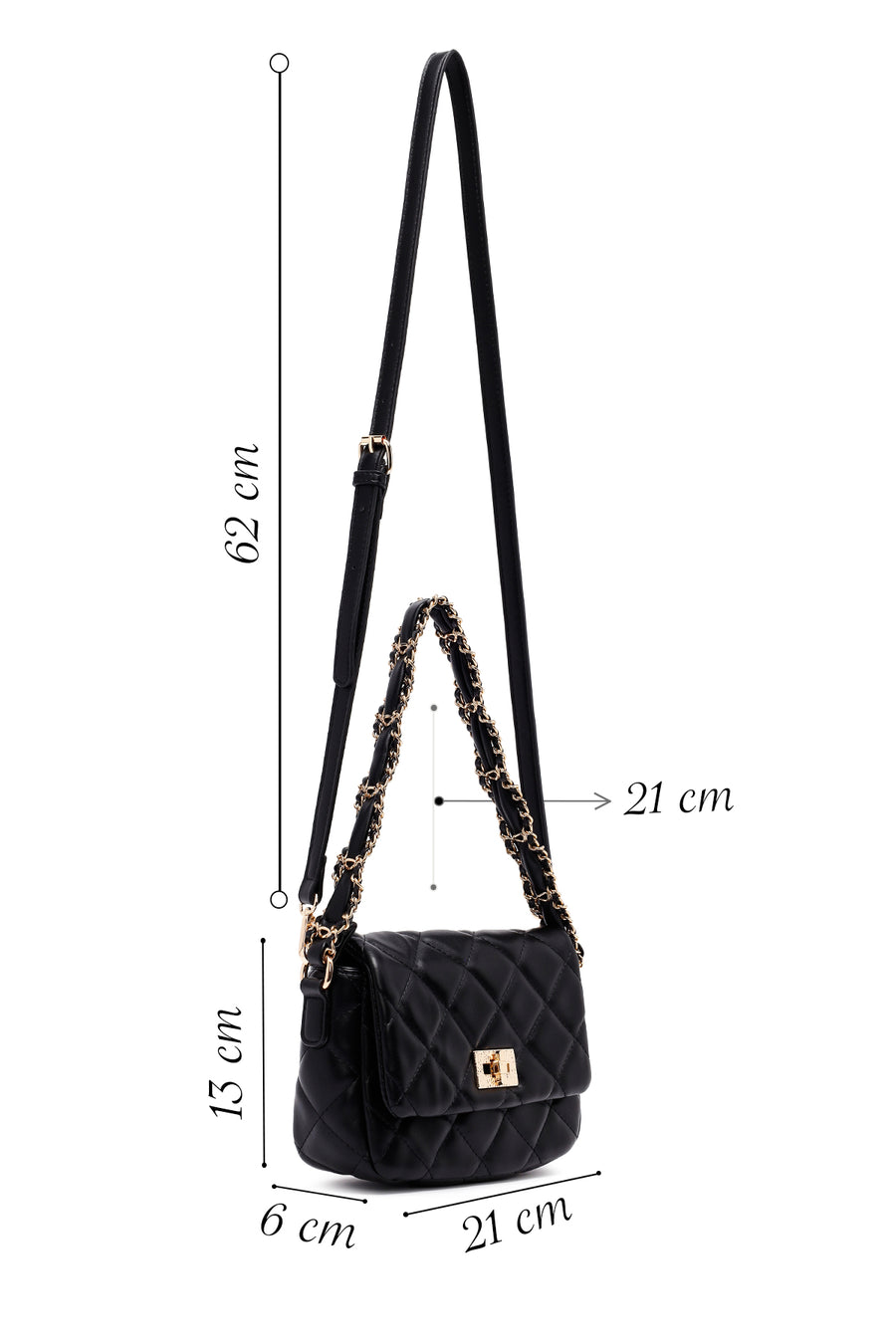 Woman Black Long Strap Quilted Shoulder Bag