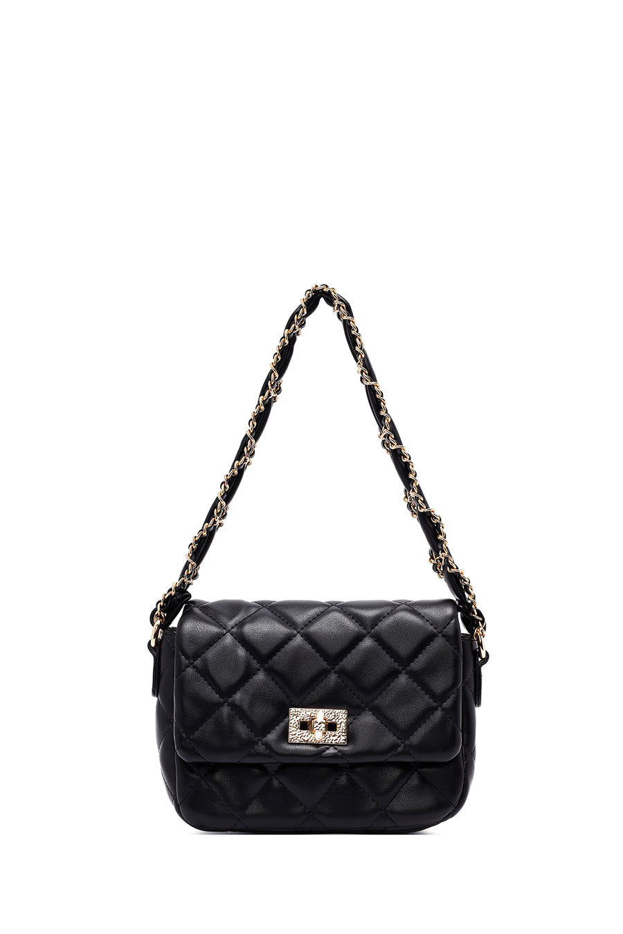 Woman Black Long Strap Quilted Shoulder Bag