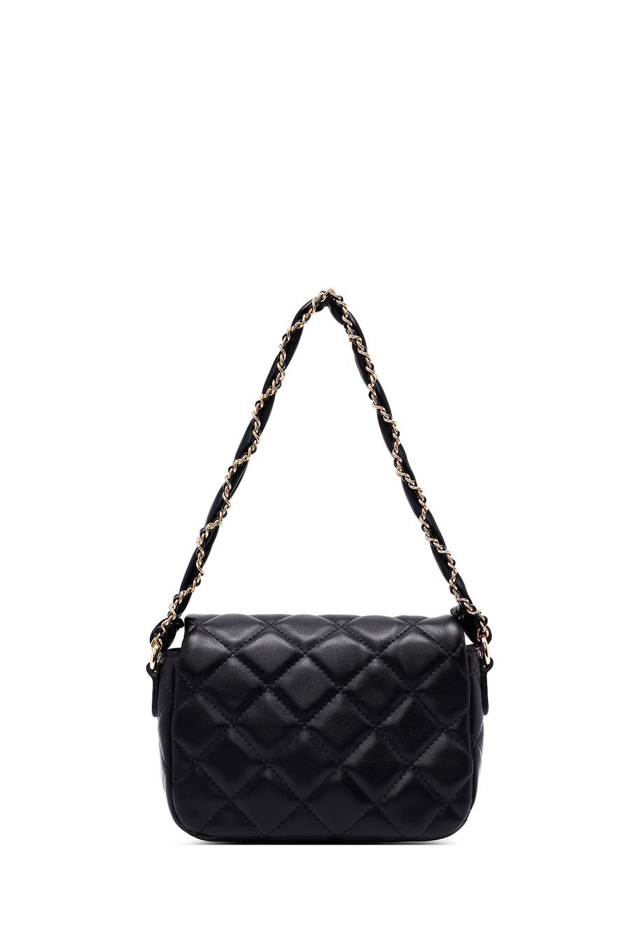 Woman Black Long Strap Quilted Shoulder Bag