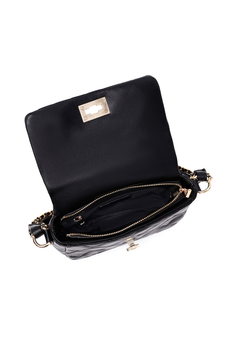 Woman Black Long Strap Quilted Shoulder Bag