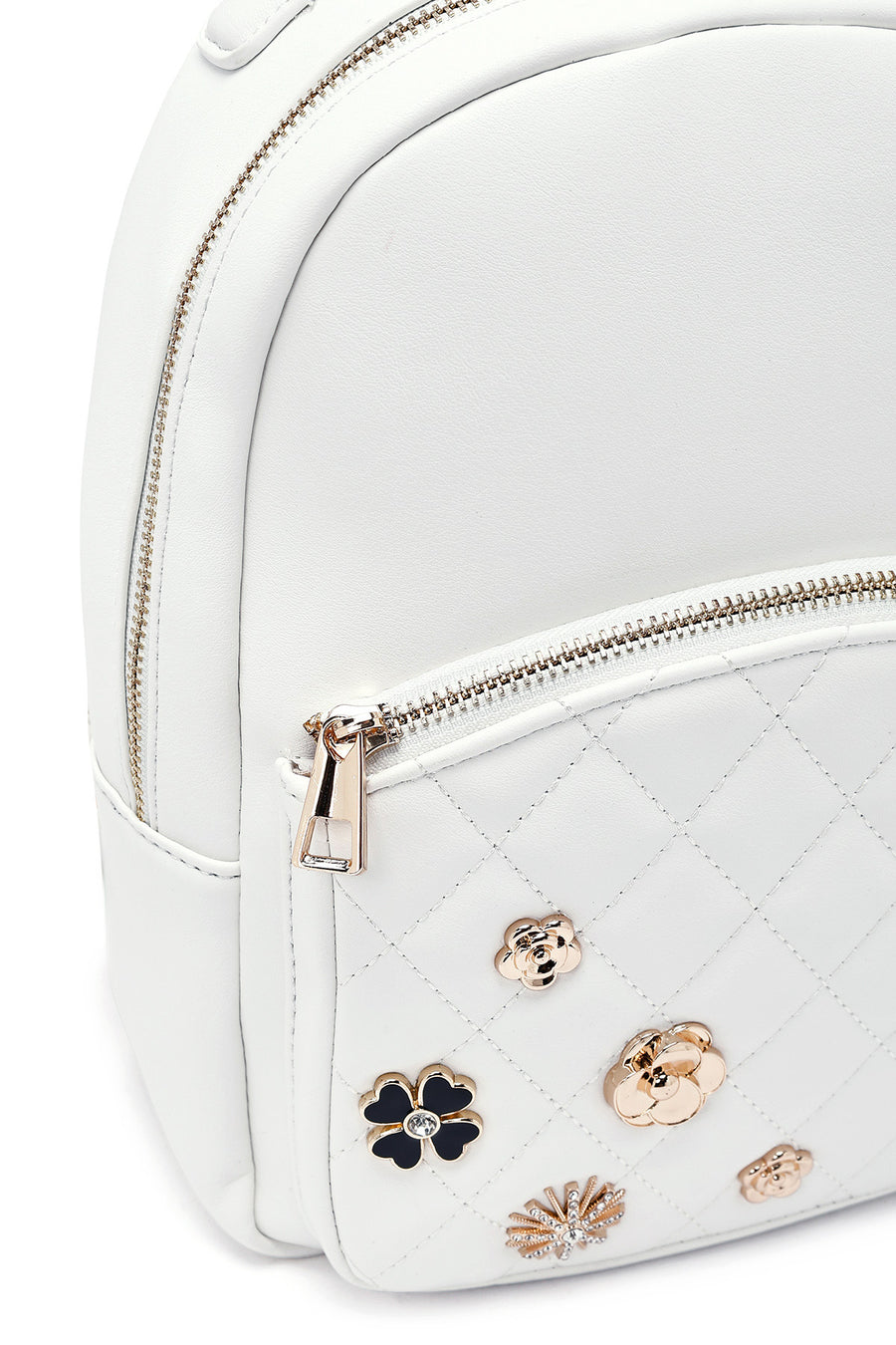 Woman Quilted Backpack with White Accessories