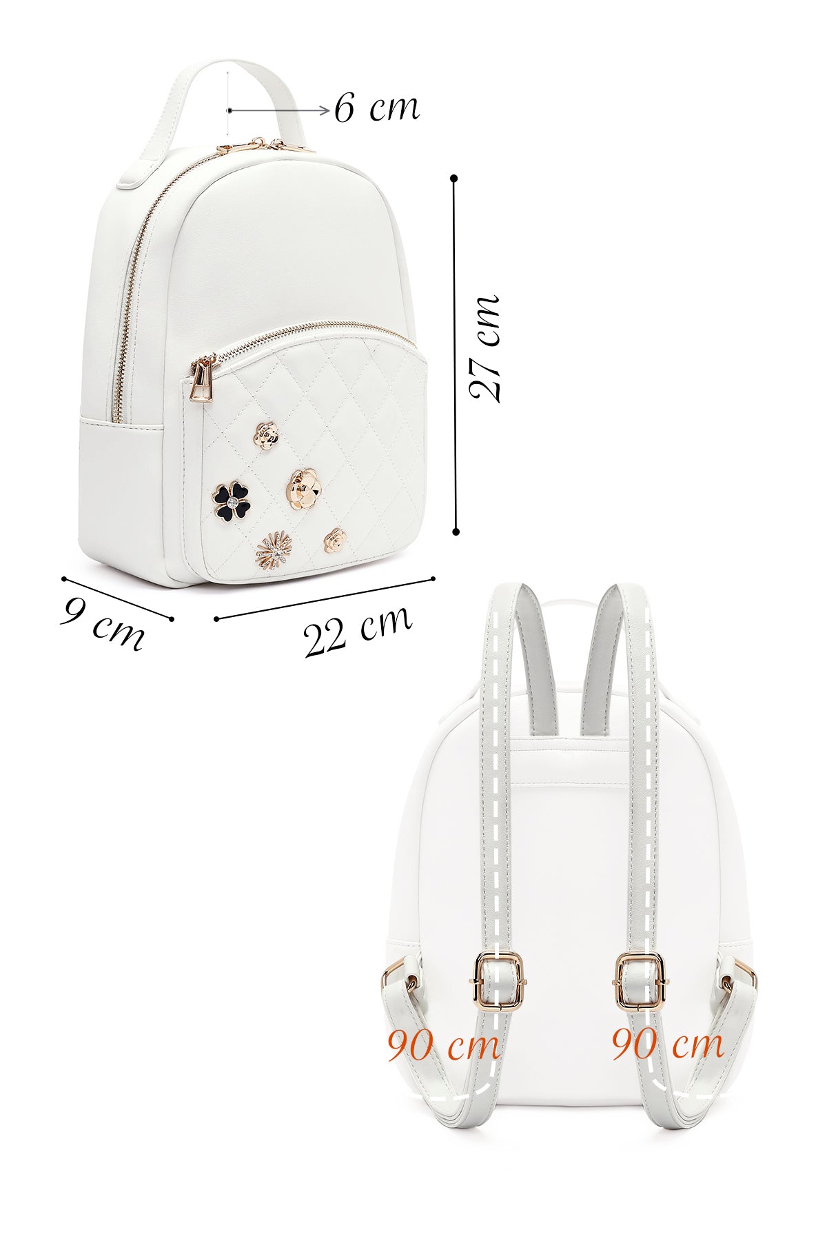 Kadın Beyaz Aksesuarlı Kapitone Sırt Çantası