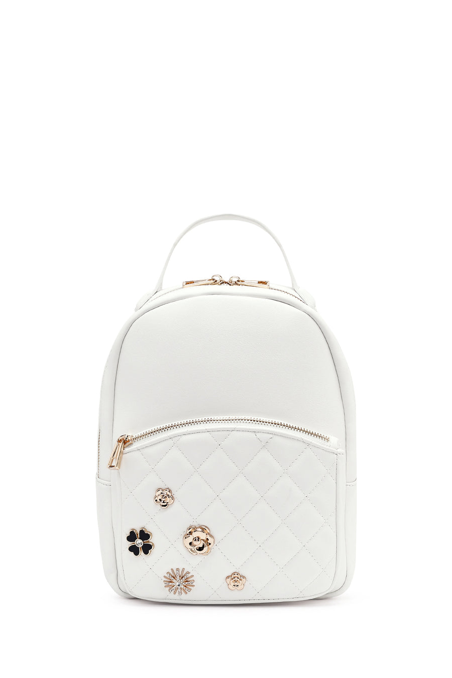 Woman Quilted Backpack with White Accessories