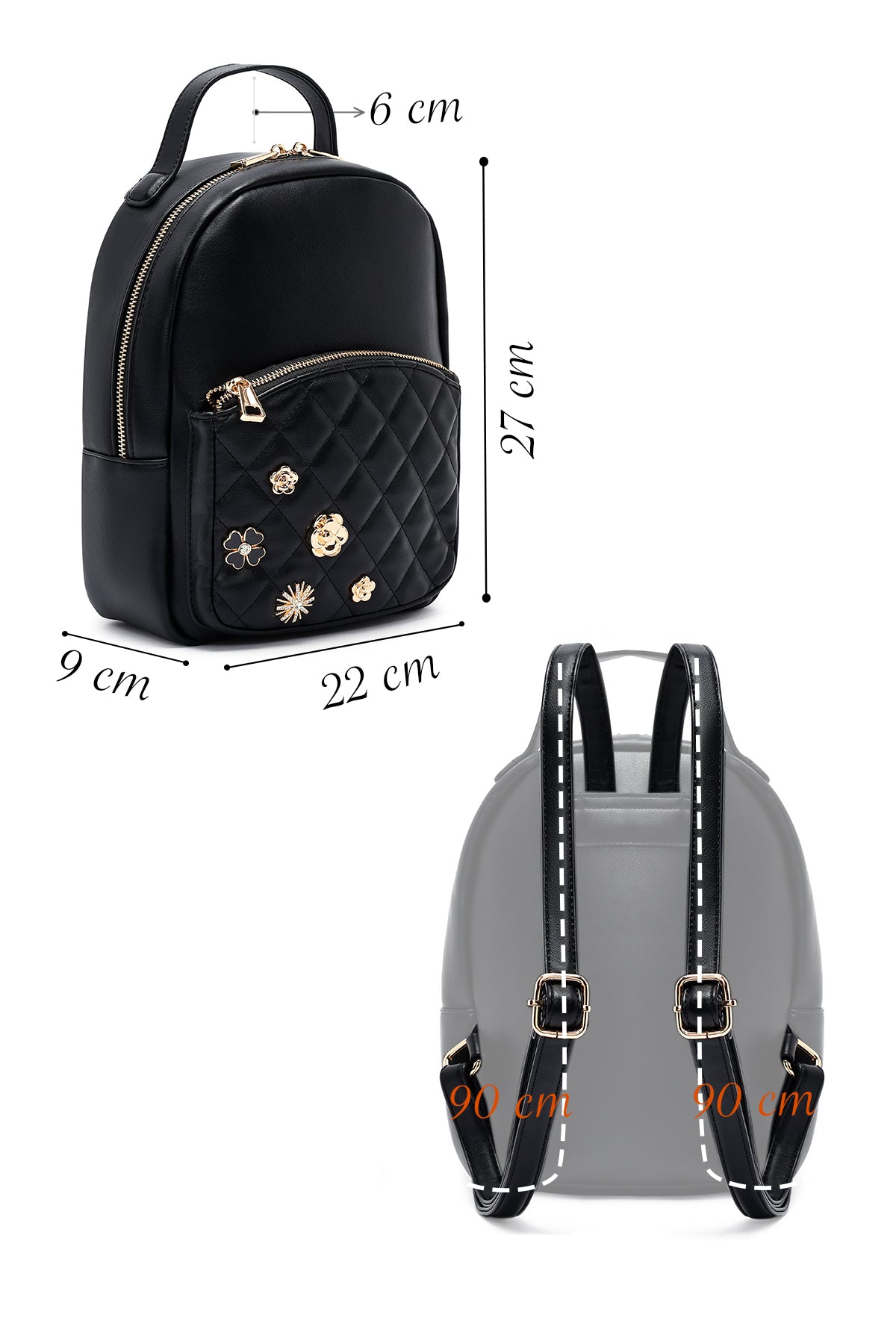 Kadın Siyah Aksesuarlı Kapitone Sırt Çantası