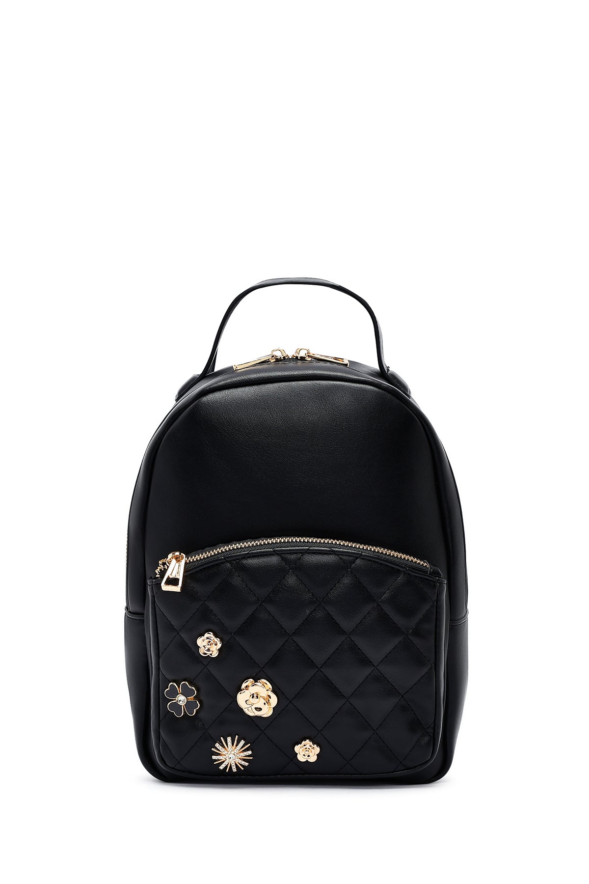 Kadın Siyah Aksesuarlı Kapitone Sırt Çantası