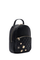 Kadın Siyah Aksesuarlı Kapitone Sırt Çantası | Derimod