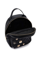 Kadın Siyah Aksesuarlı Kapitone Sırt Çantası | Derimod