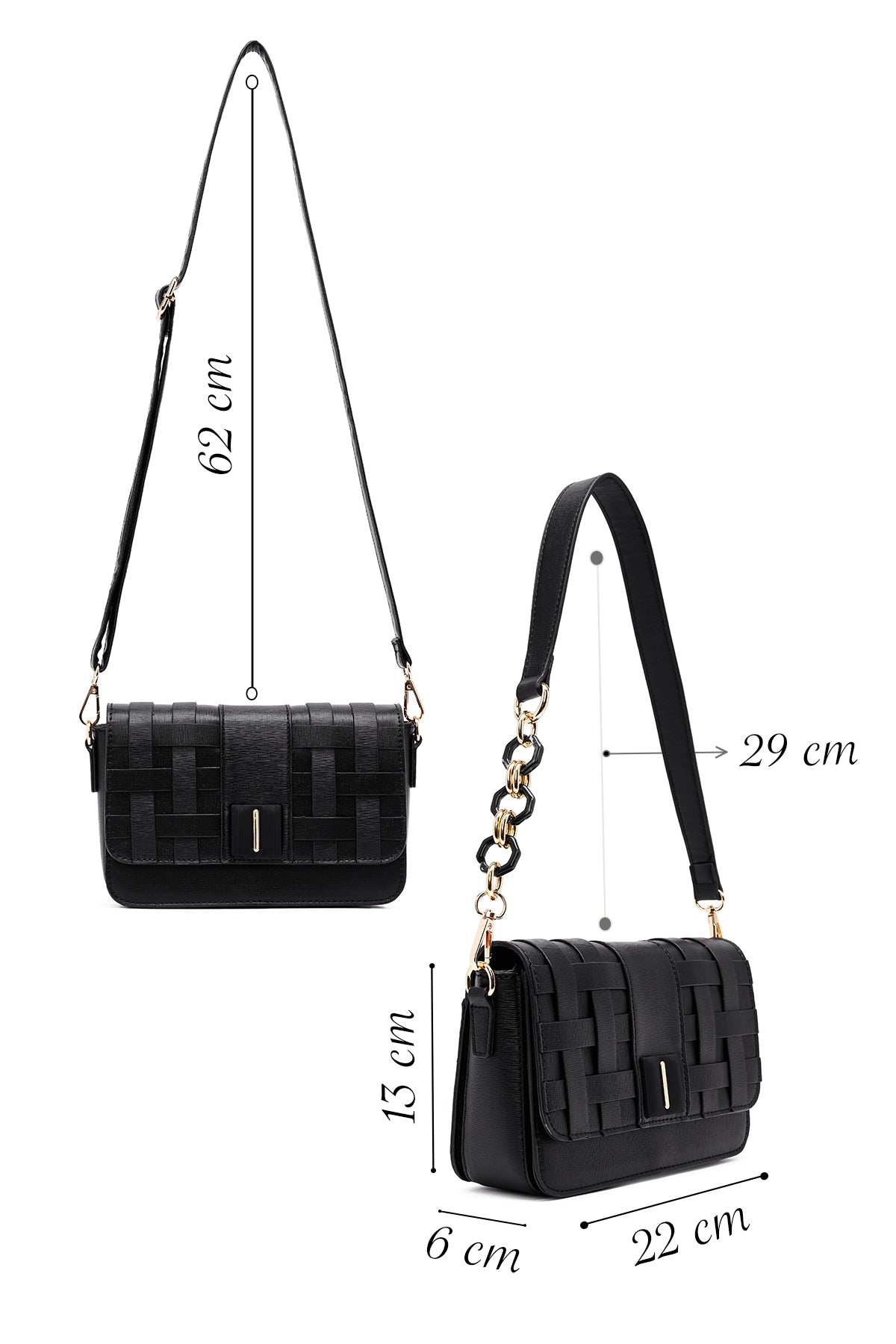 Kadın Siyah Uzun Askılı Örgü Çapraz Çanta