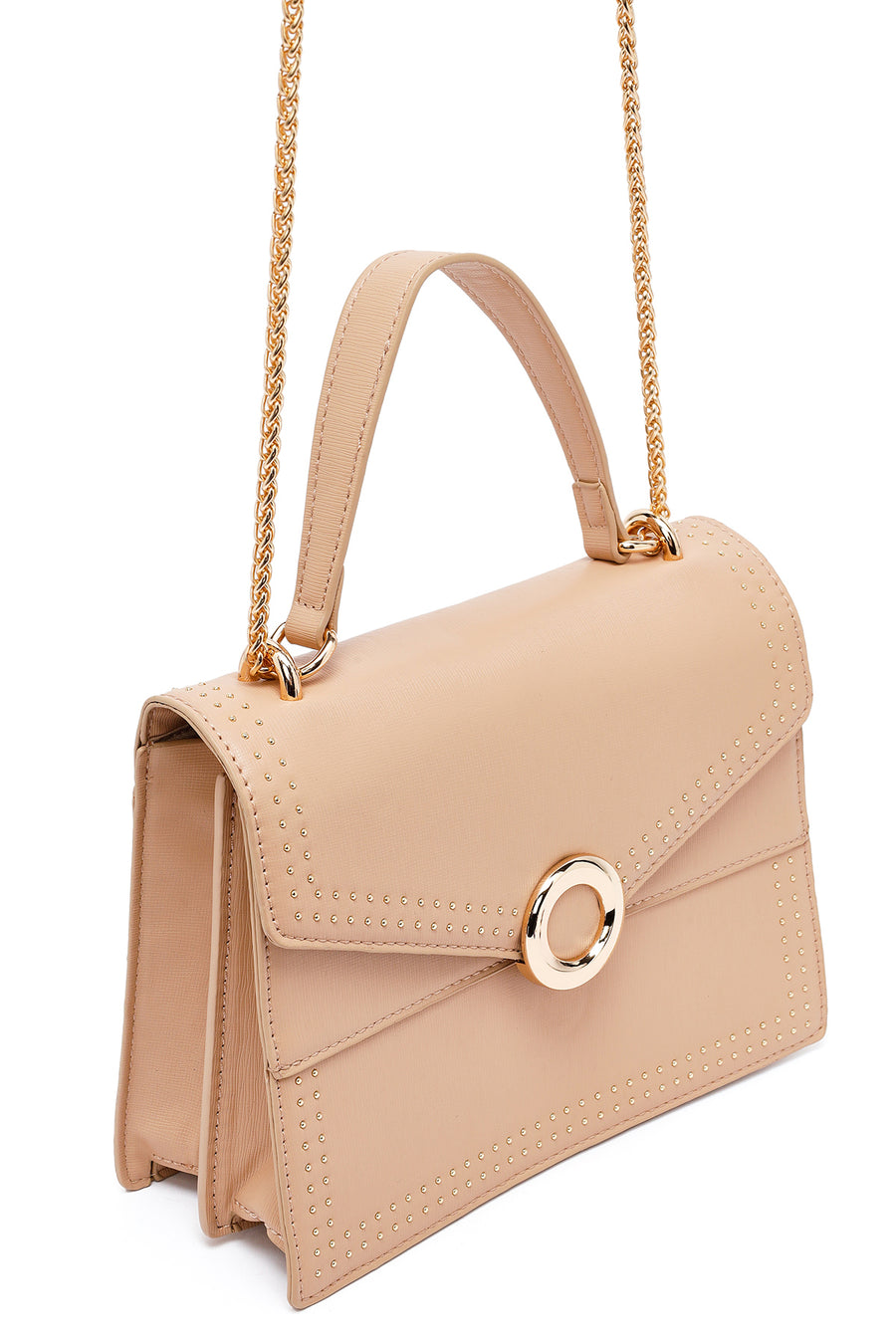Woman Beige Long Strap Classic Shoulder Bag