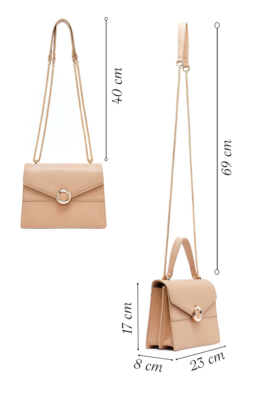 Woman Beige Long Strap Classic Shoulder Bag