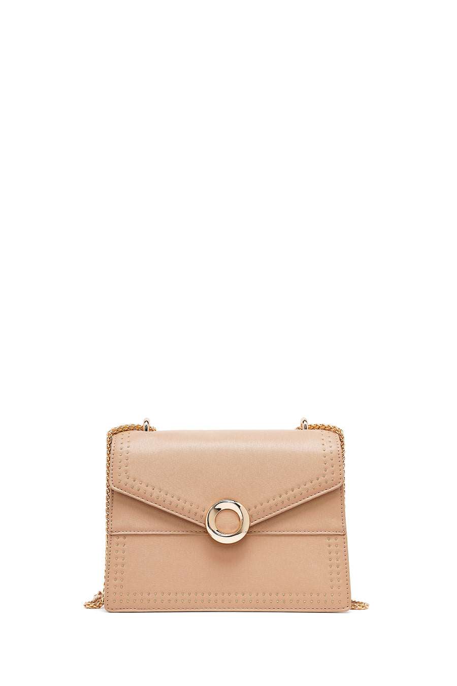 Woman Beige Long Strap Classic Shoulder Bag