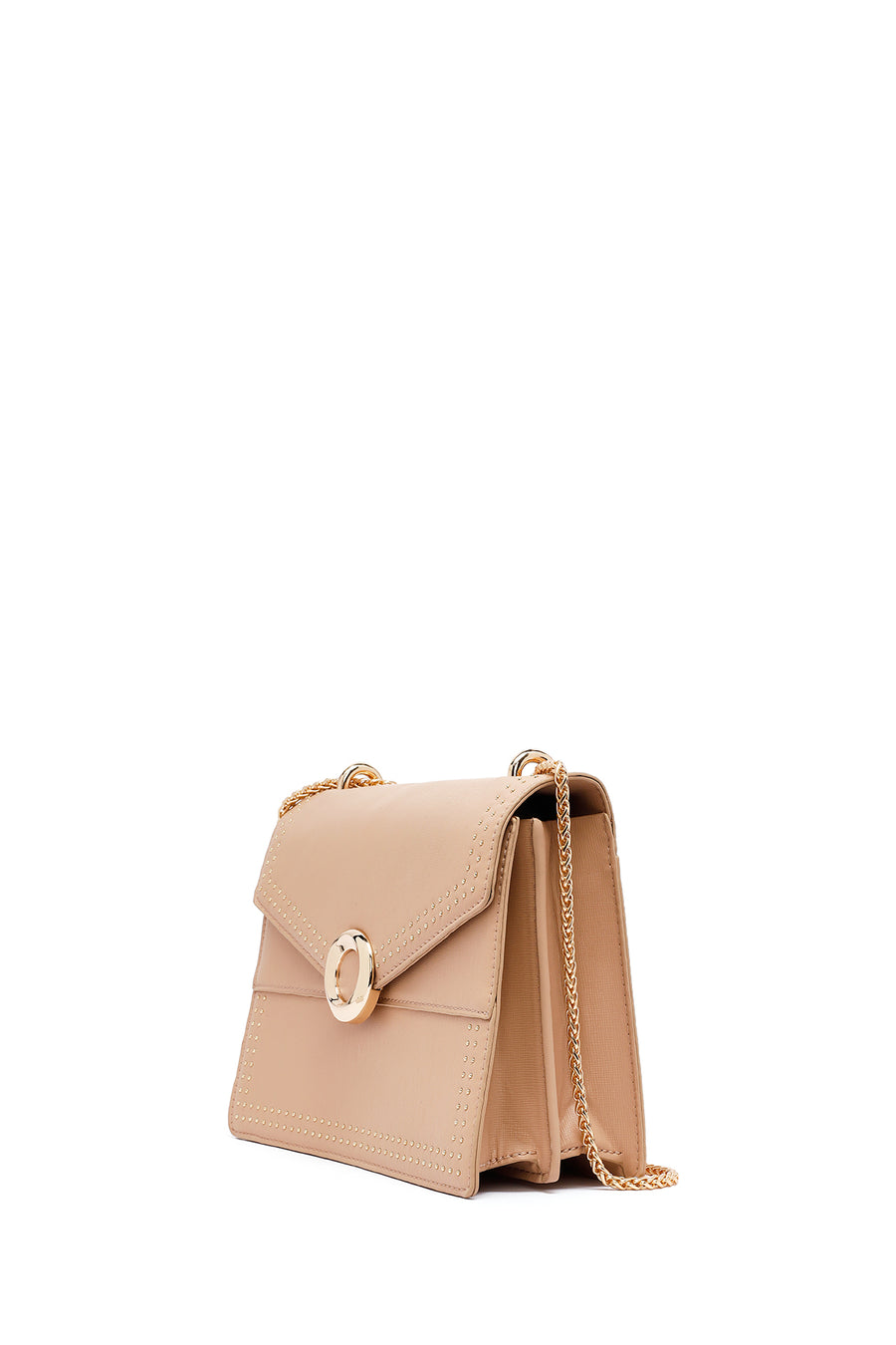 Woman Beige Long Strap Classic Shoulder Bag