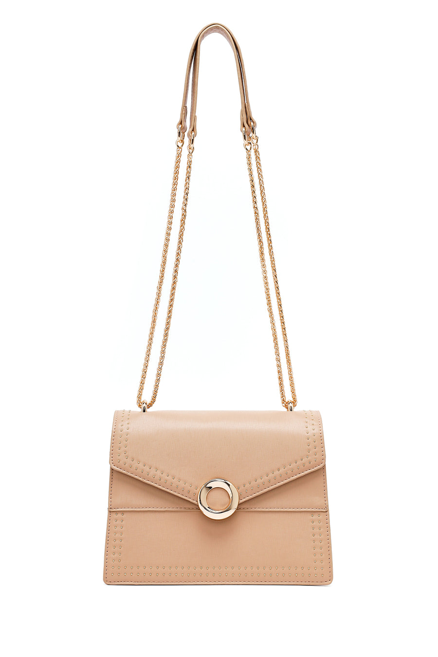 Woman Beige Long Strap Classic Shoulder Bag