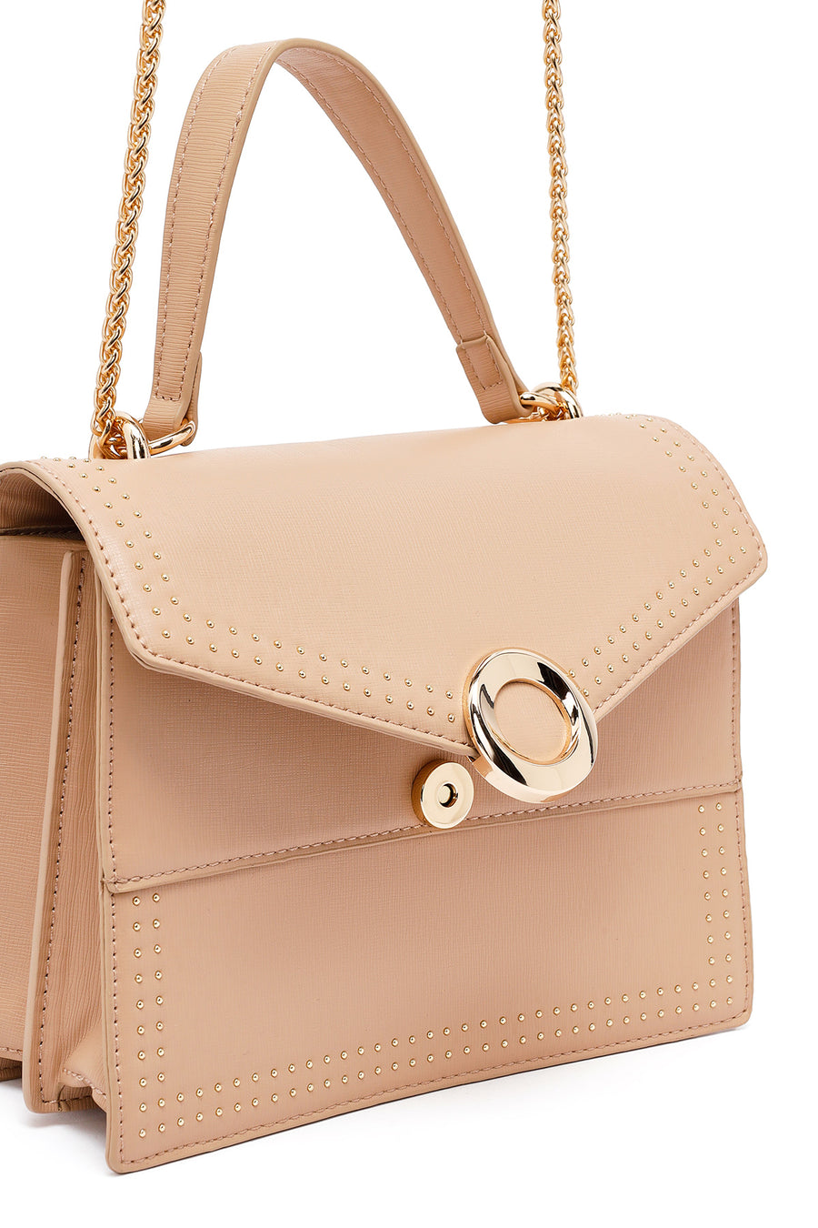 Woman Beige Long Strap Classic Shoulder Bag
