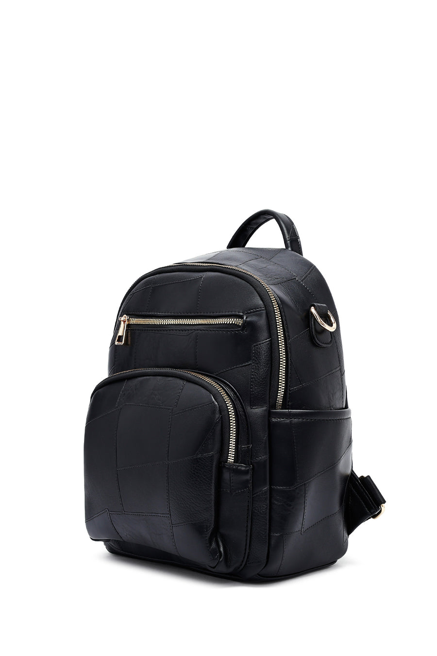 Woman Black Long Strap Printed Backpack