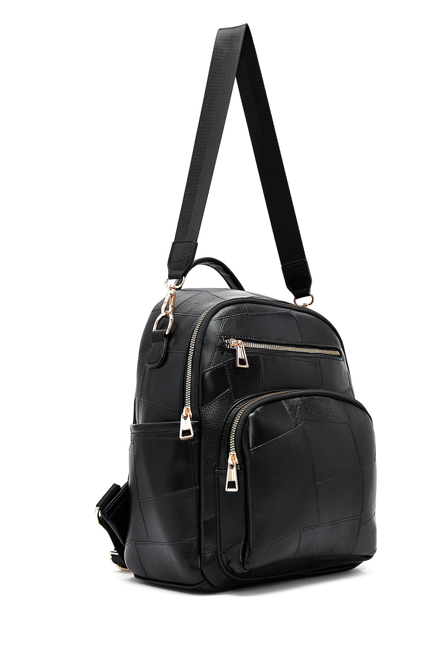 Woman Black Long Strap Printed Backpack