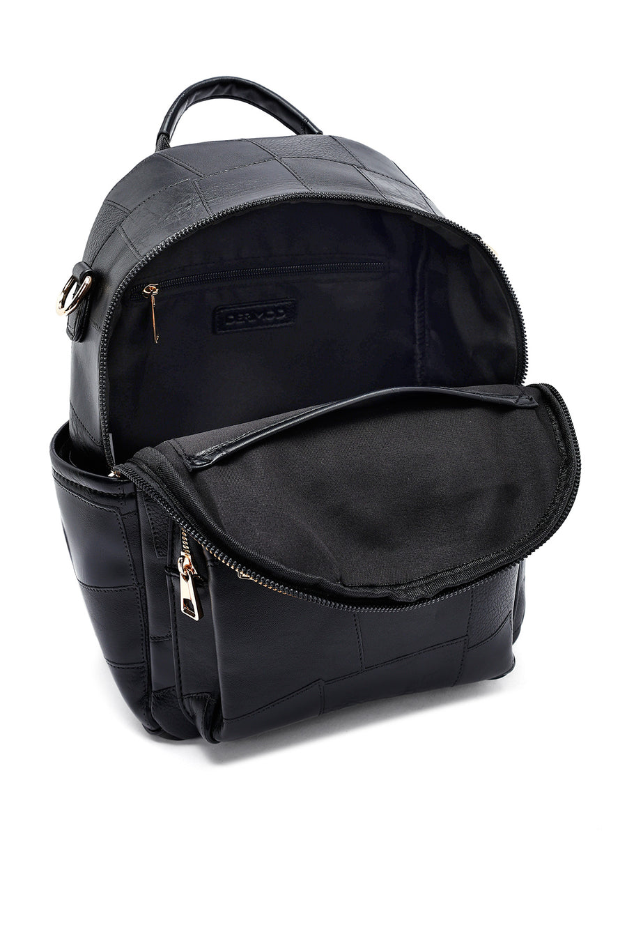 Woman Black Long Strap Printed Backpack