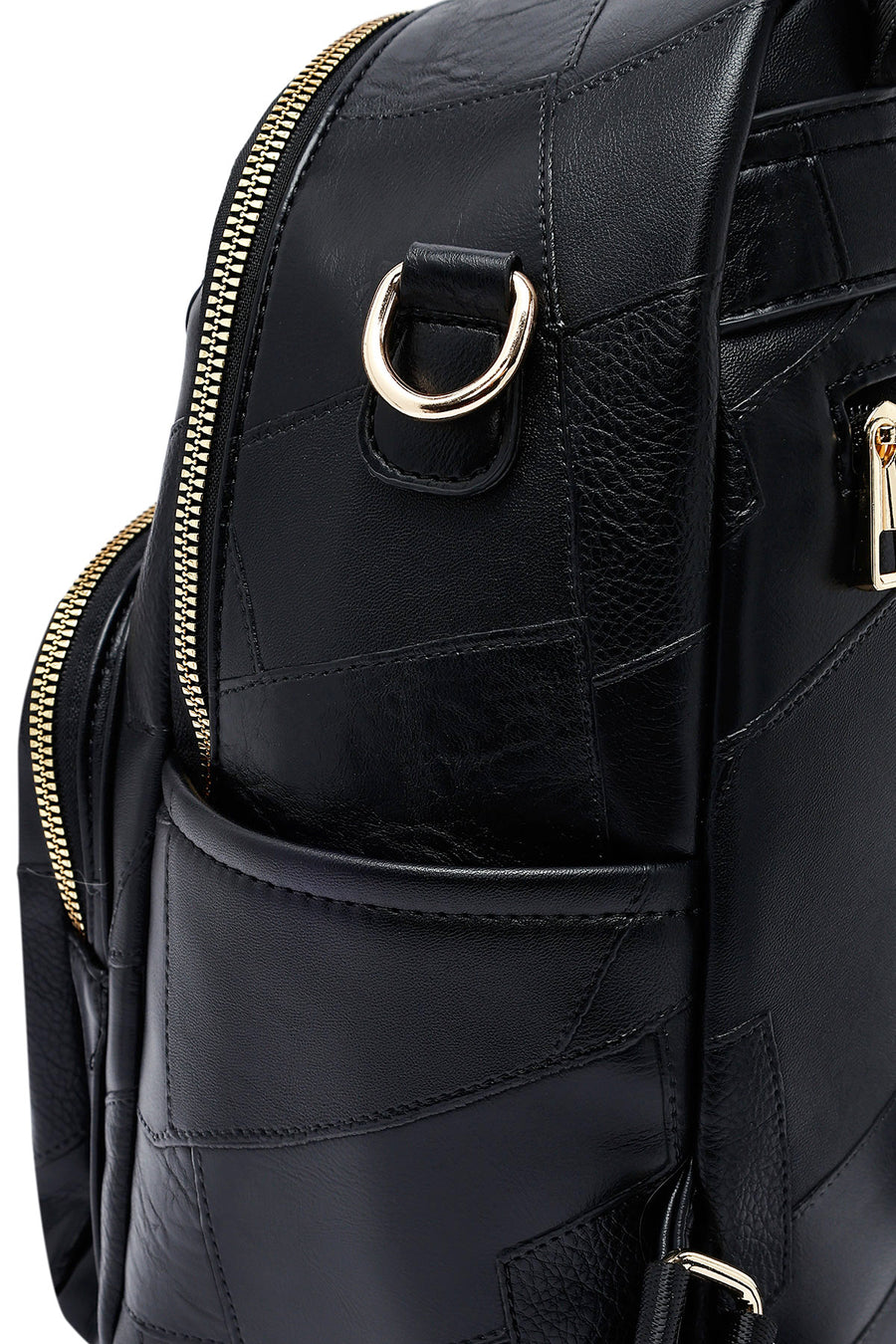 Woman Black Long Strap Printed Backpack