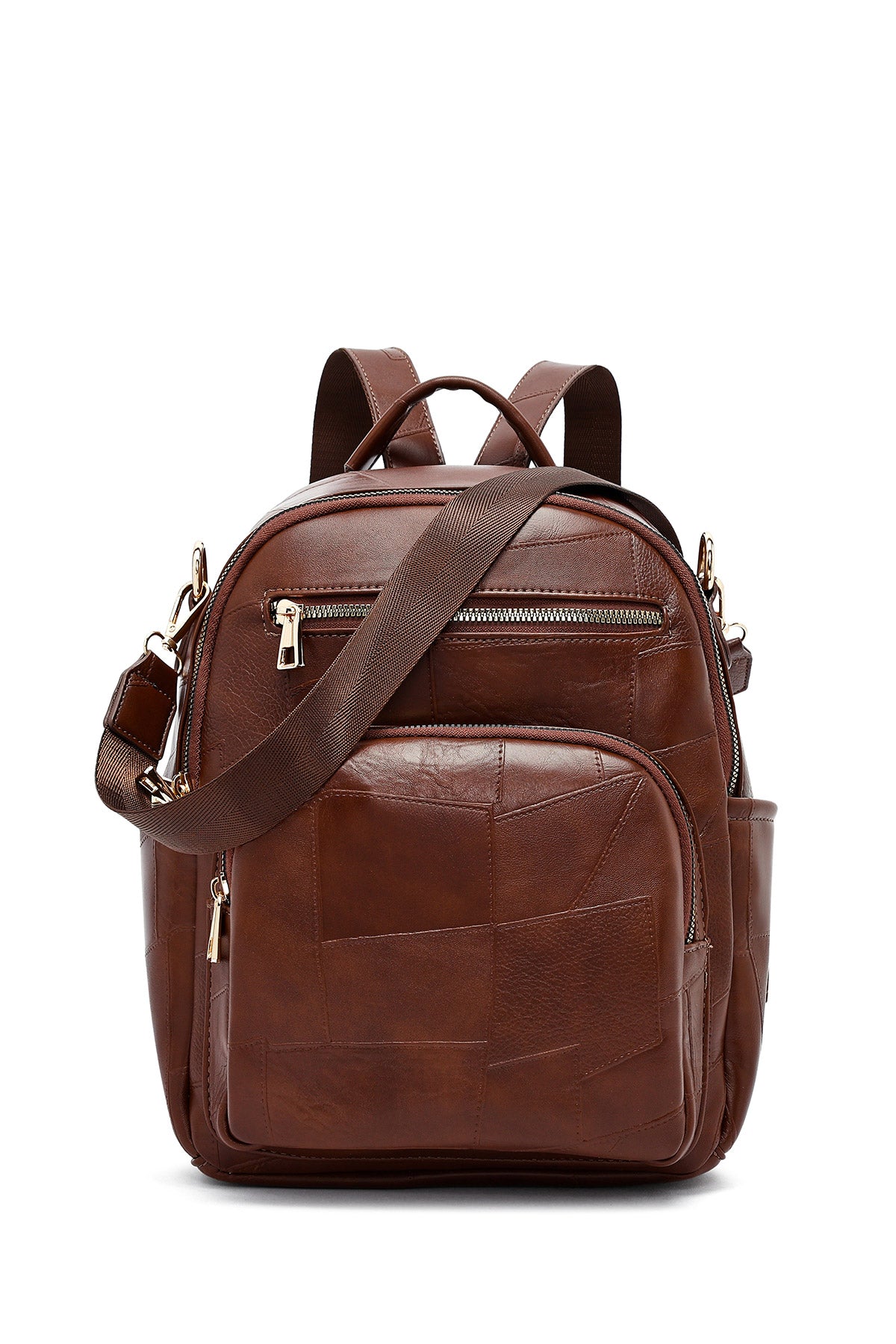 Kadın Kahverengi Uzun Askılı Baskılı Sırt Çantası