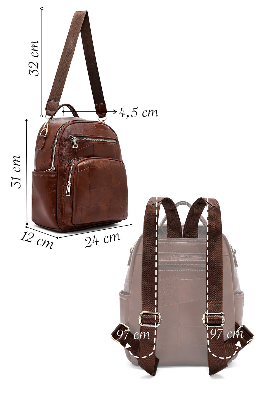 Woman Brown Long Strap Printed Backpack