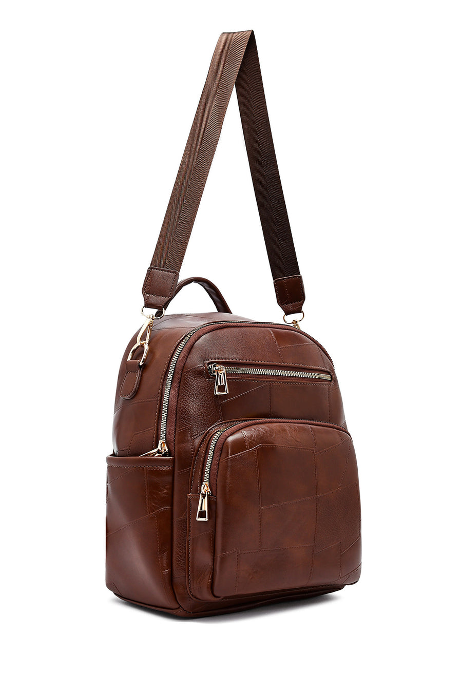 Woman Brown Long Strap Printed Backpack