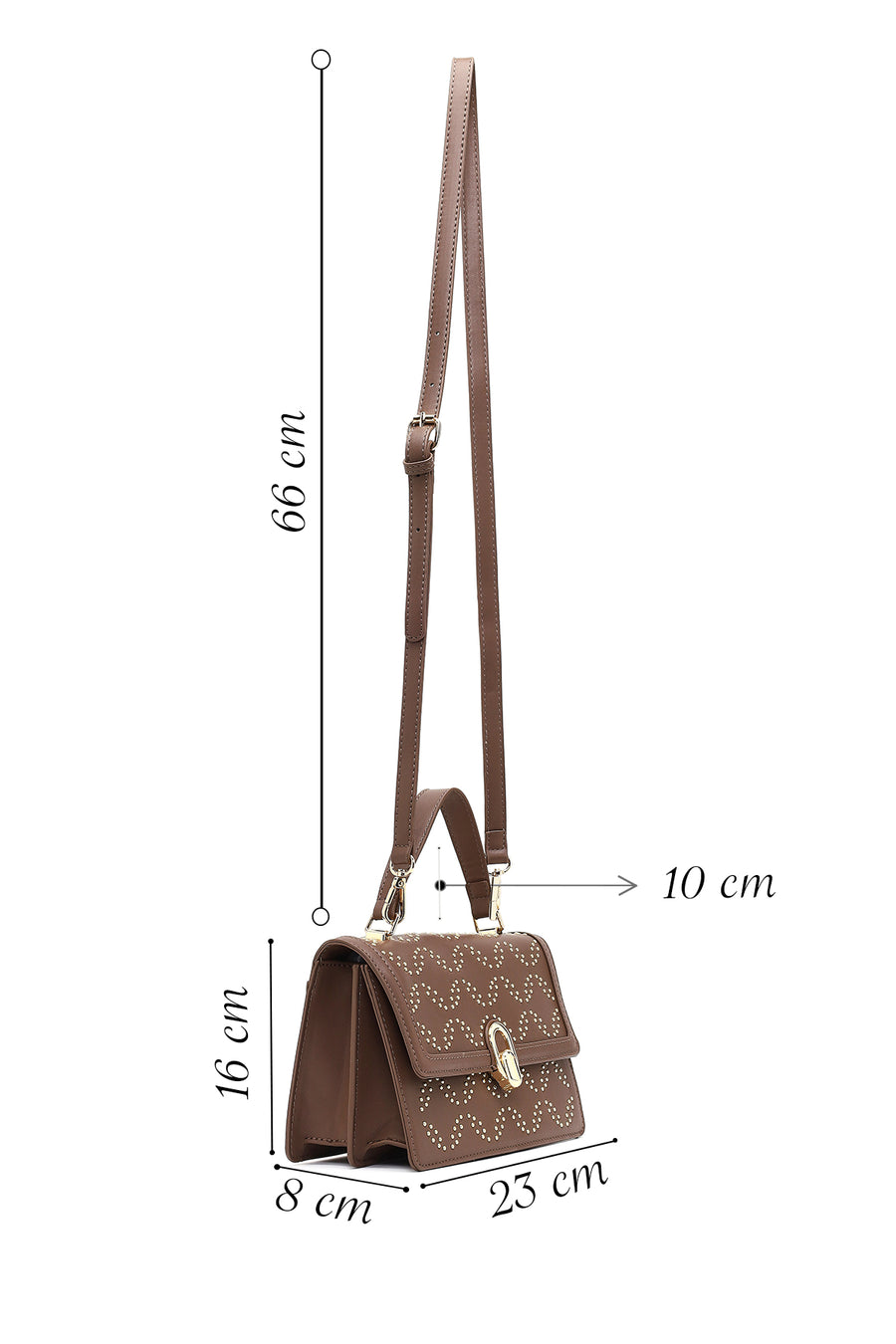 Women's Taupe Long Strap Stone-Embellished Shoulder Bag