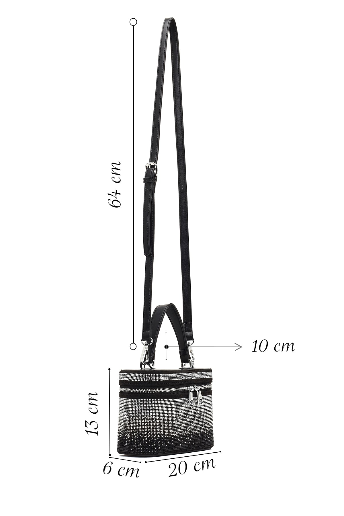 Kadın Siyah Taşlı Uzun Askılı Mini Abiye Kol Çantası