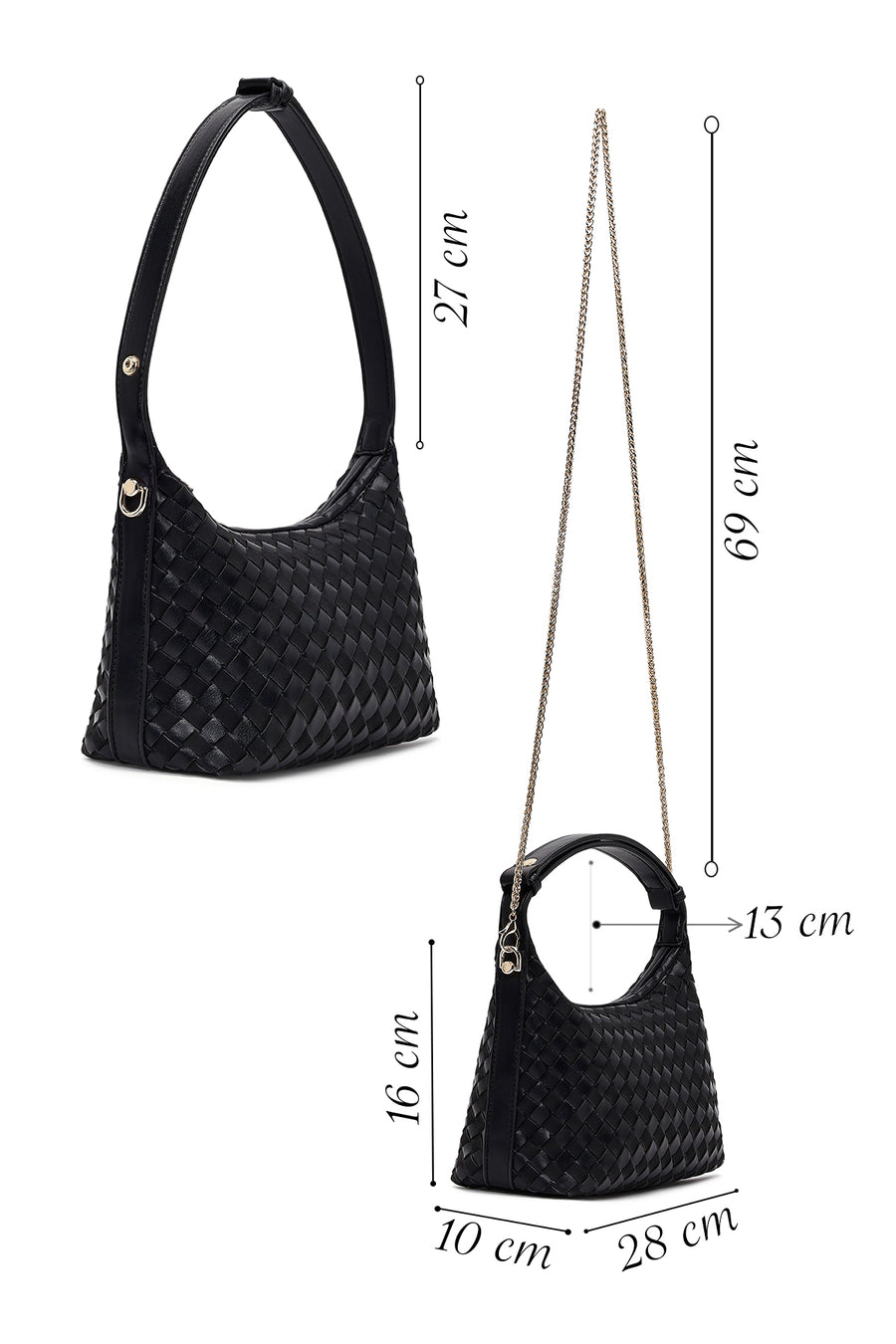 Women's Black Long Strapped Braided Mini Shoulder Bag