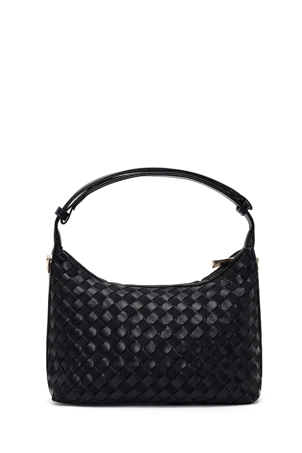 Kadın Siyah Uzun Askılı Örgülü Mini Kol Çantası