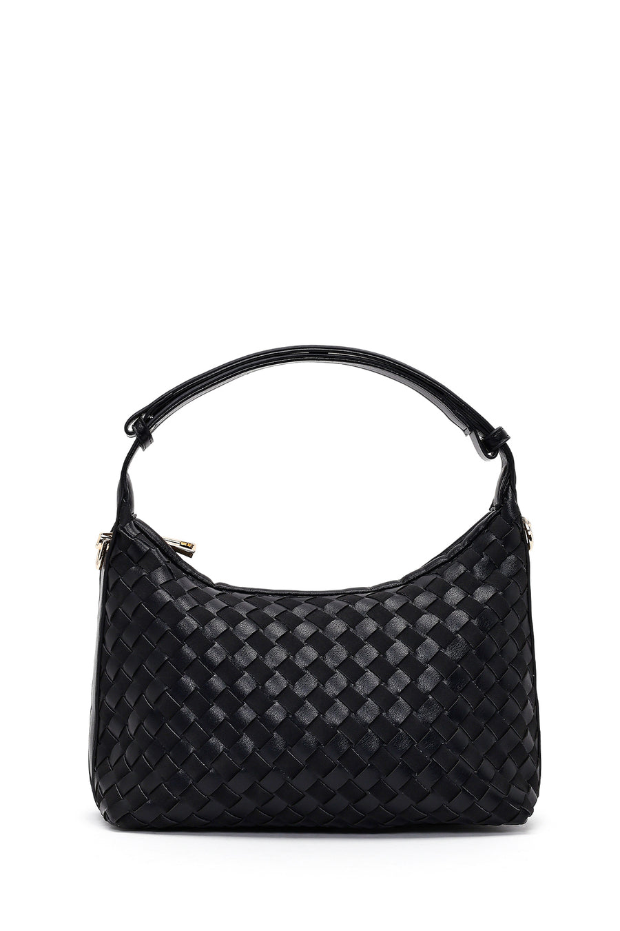 Women's Black Long Strapped Braided Mini Shoulder Bag