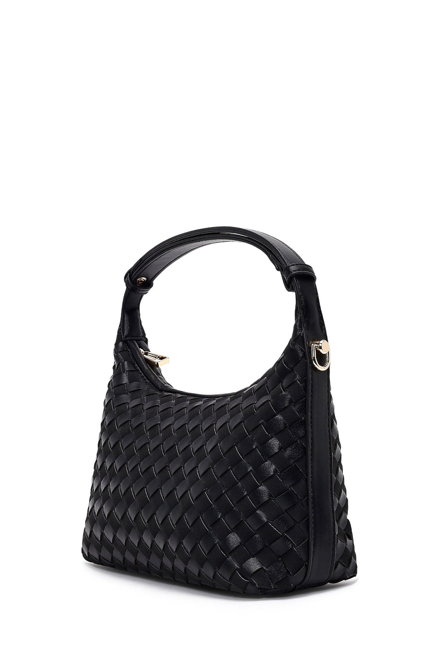 Women's Black Long Strapped Braided Mini Shoulder Bag