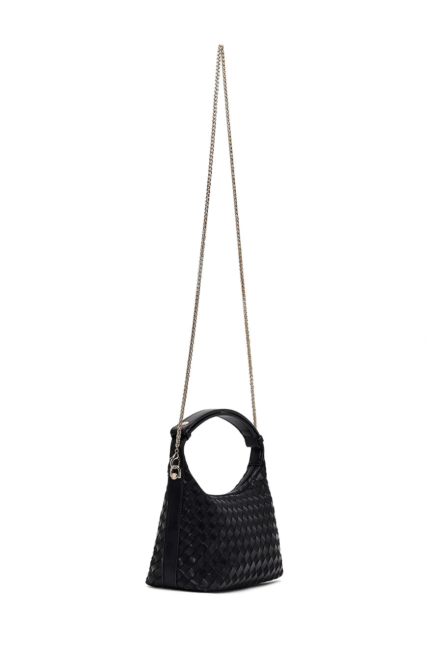 Women's Black Long Strapped Braided Mini Shoulder Bag
