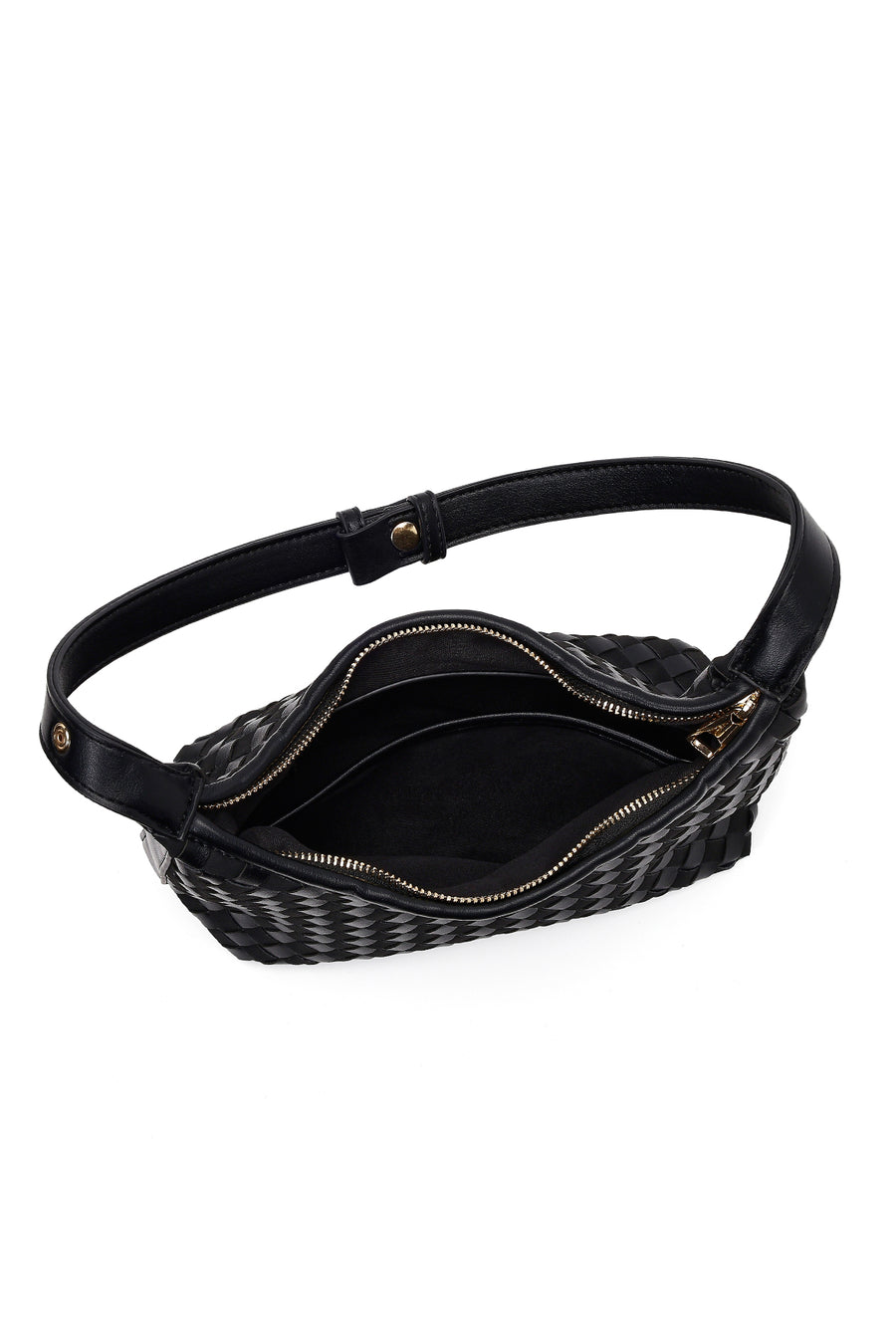Women's Black Long Strapped Braided Mini Shoulder Bag
