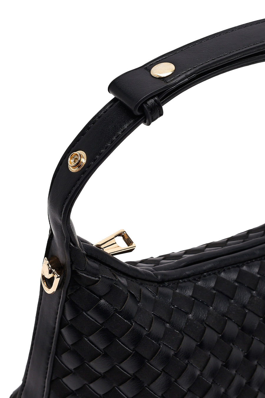 Women's Black Long Strapped Braided Mini Shoulder Bag