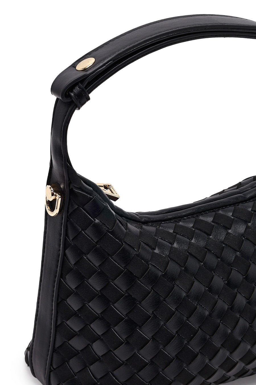 Women's Black Long Strapped Braided Mini Shoulder Bag