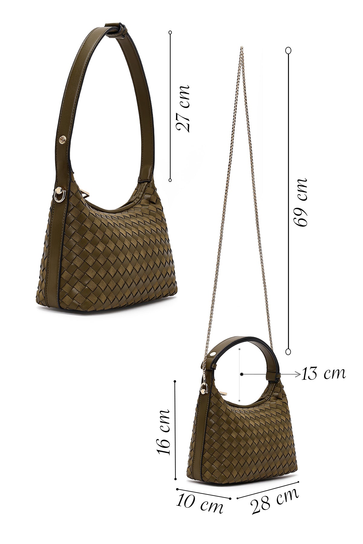 Kadın Yeşil Uzun Askılı Örgülü Mini Kol Çantası